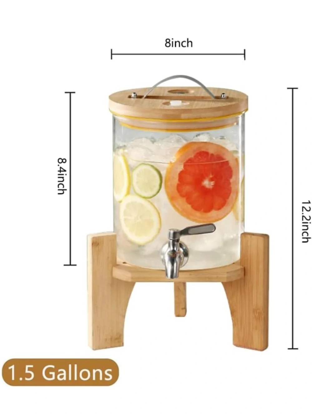 Bamboo-Base Glass Beverage Dispenser with Spigot - Clear